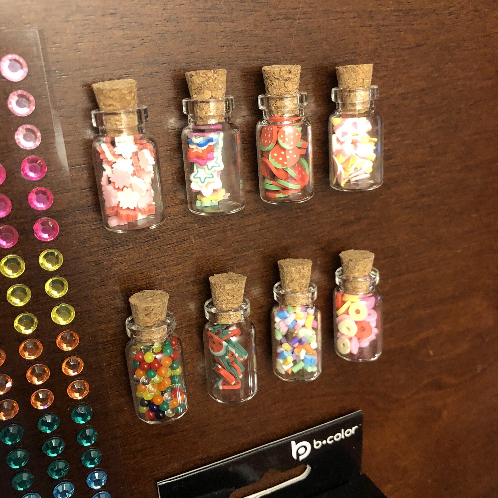 4 SETS PRESS ON NAILS Nail Art Tiny Gems Food Miniatures Acrylic Jewels Jars