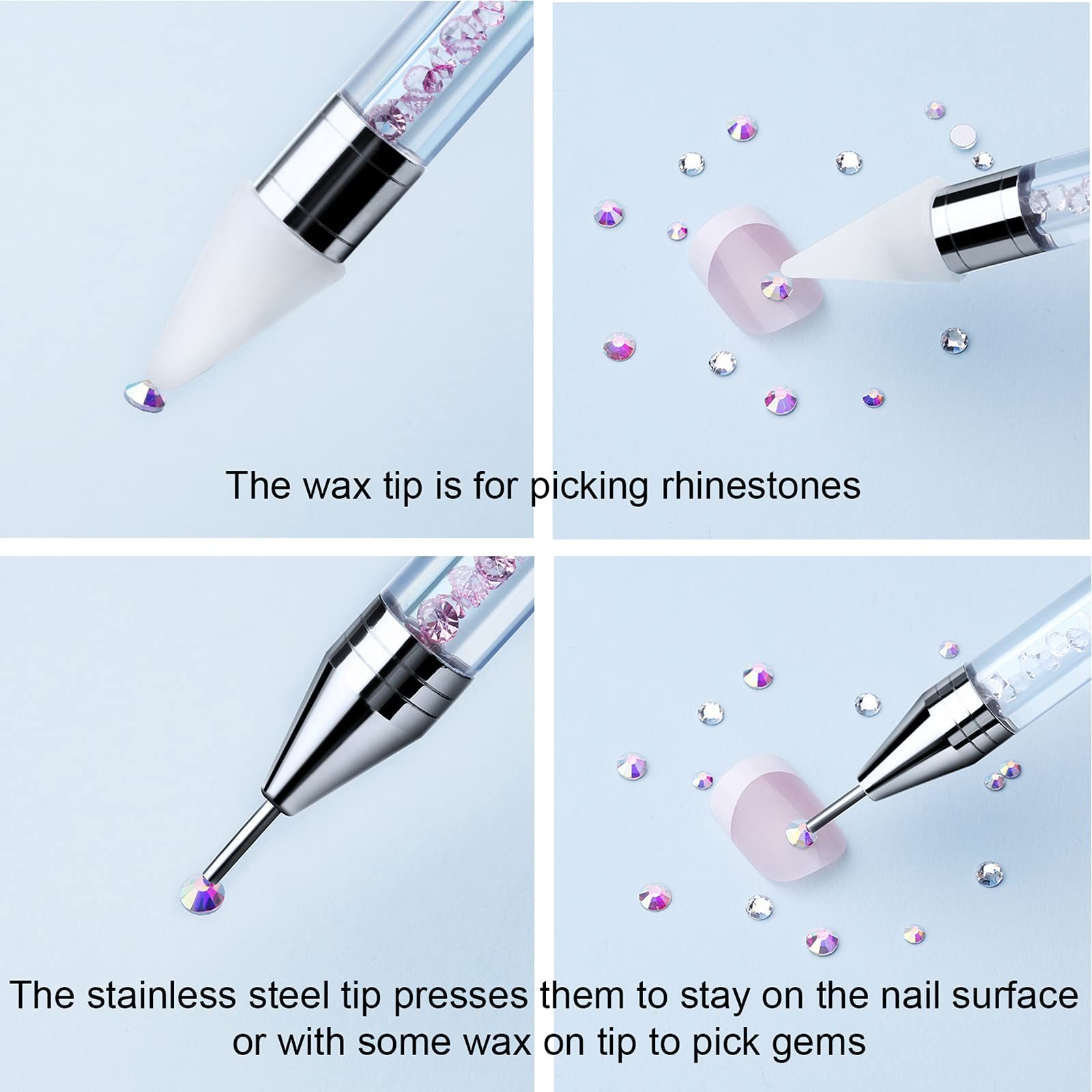 2 Pieces Rhinestone Picker Dotting Pen, Dualended Rhinestone Gems Crystals St…
