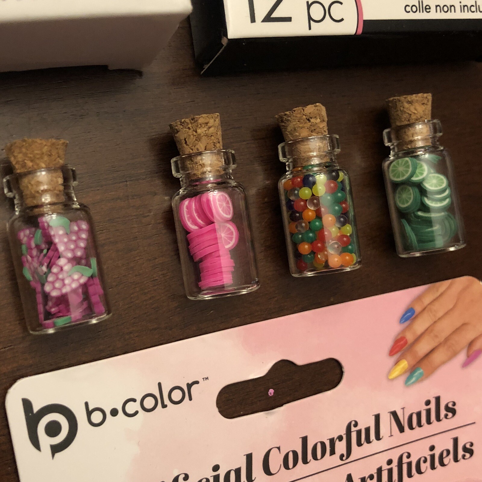 NAIL ART LOT 4X PRESS ON NAILS Adhesive Gems Food Miniatures Acrylic Jewels Jars