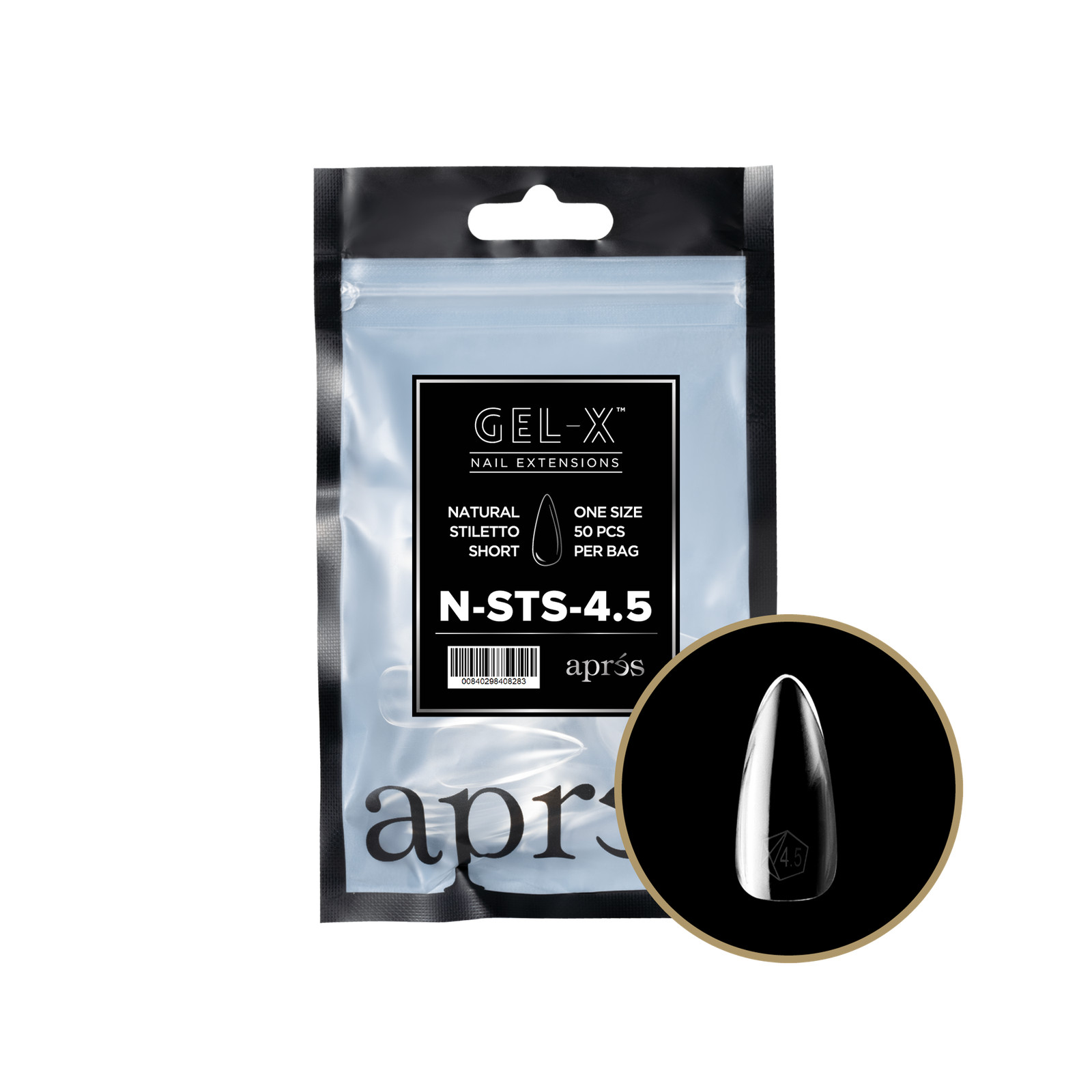 Apres Gel-X Refill Tips Natural Stiletto Short – Size 4.5, 50 pcs.