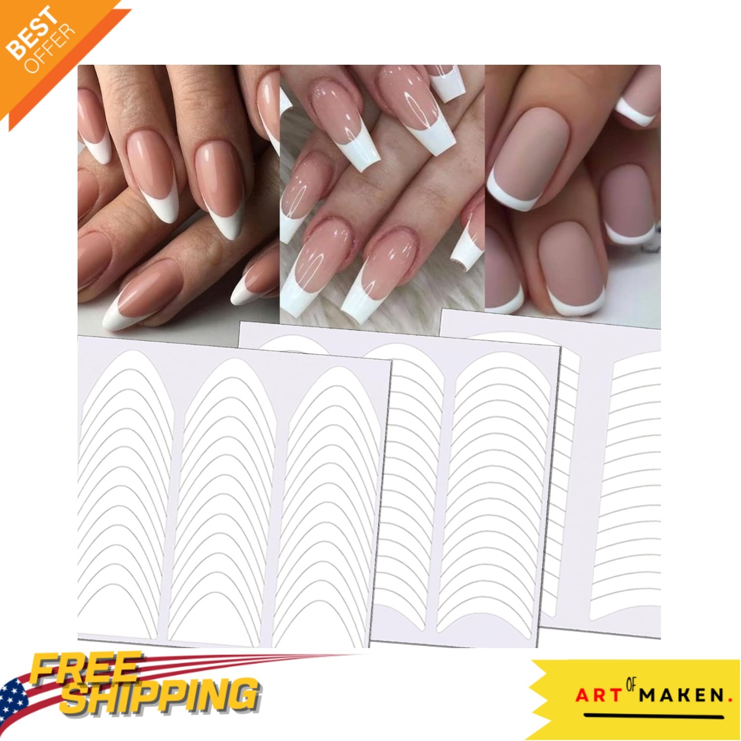 36 Sheets of Self-Adhesive Nail Art Stickers – Elegant Moon Shapes, 1368 Pieces