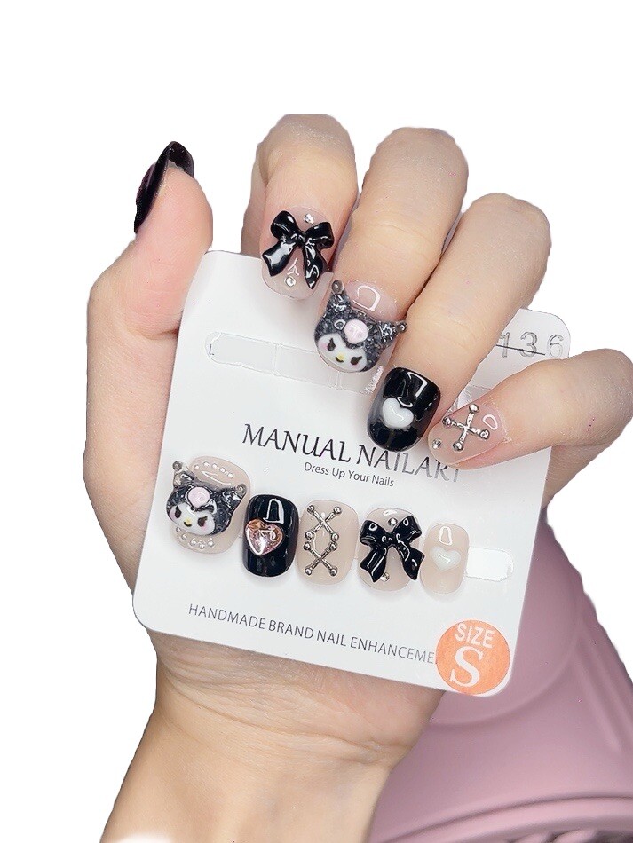 Black and White Kuromi Short Press On Nails (#065)