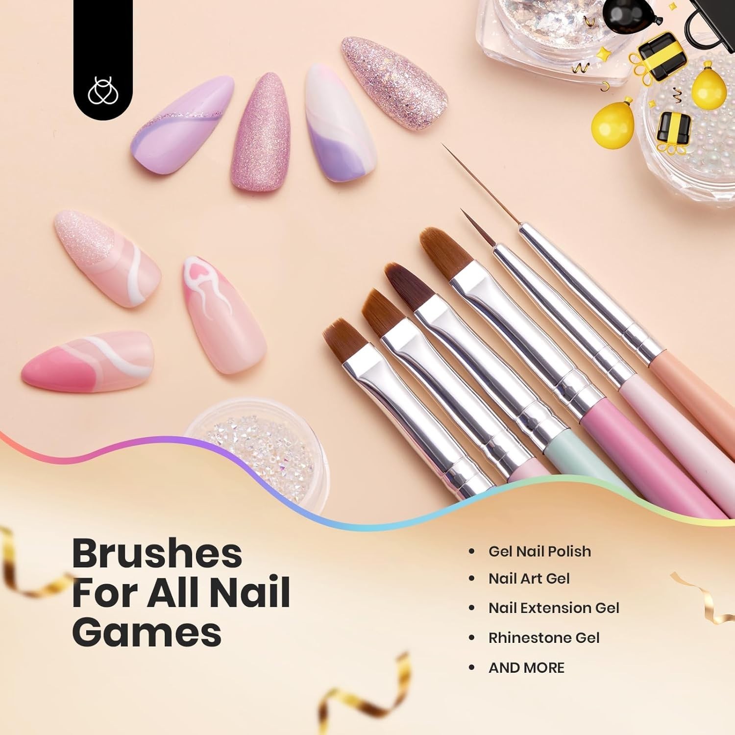 Elegant 6-Piece Nail Art Brush Set with Wood Alloy Handles for DIY Manicures