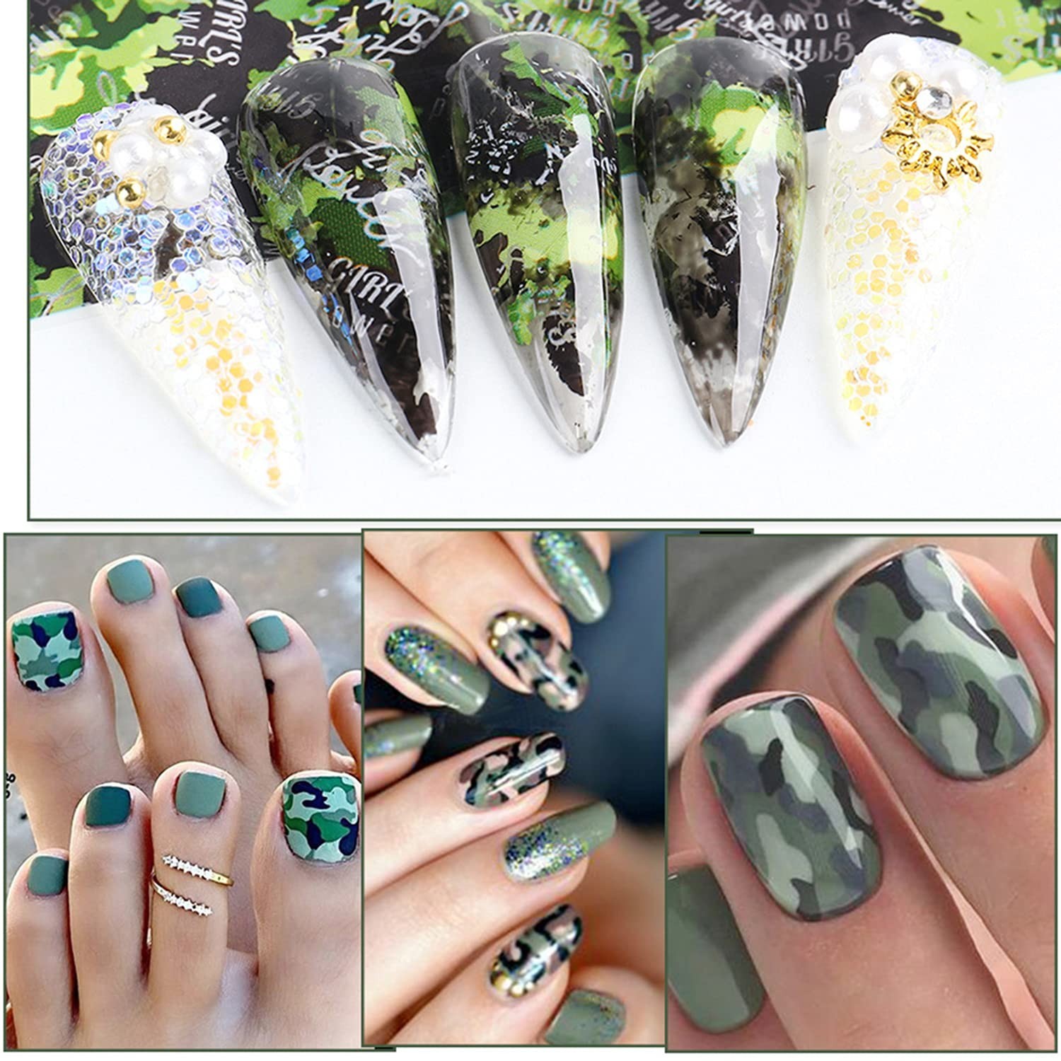 Holographic Camouflage Nail Art Stickers – Easy Application for Stunning Nails