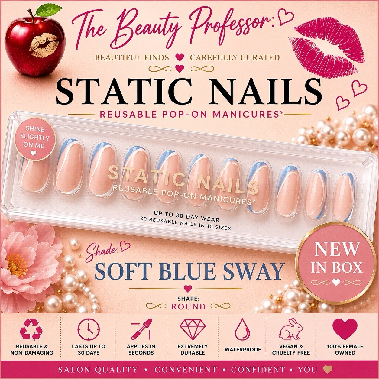 💙 Static Nails Soft Blue Sway Round Reusable Pop-On Nails New In Box