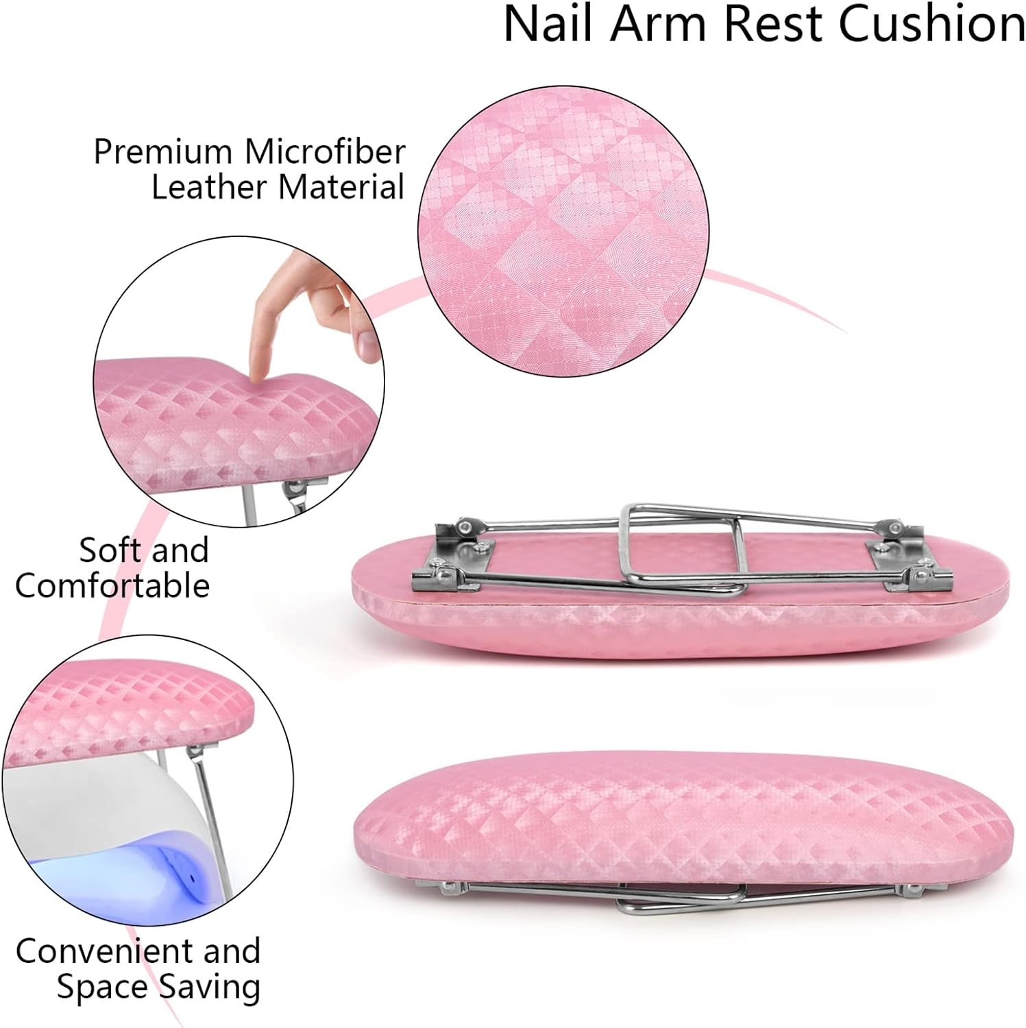 Ergonomic Pink Nail Hand Holder – Microfiber Leather Cushion for Technicians