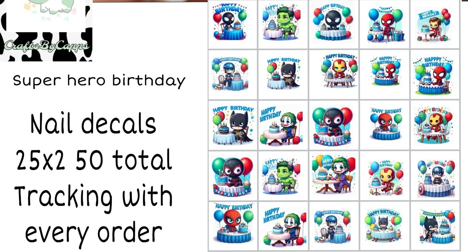 Superhero Birthday Waterslide Decals Finger Nail, + (set of 50) + KC
