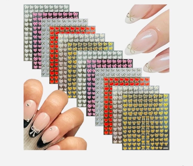 60 sheets bow nail stickers 3d self adhesive black white pink bow nail decals