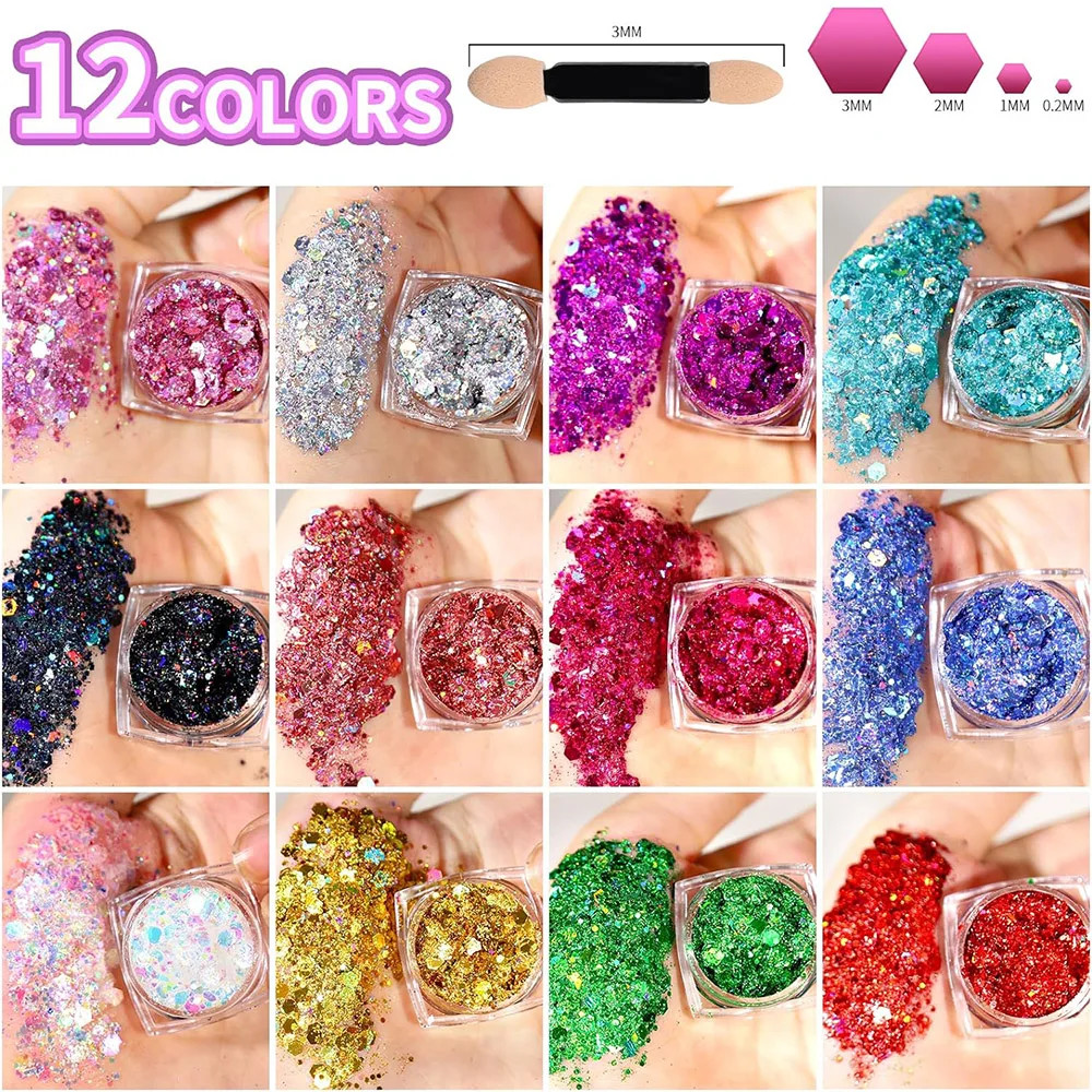 12 Color Face Glitter Makeup Body Glitter Gel Holographic for Bar Festival Party