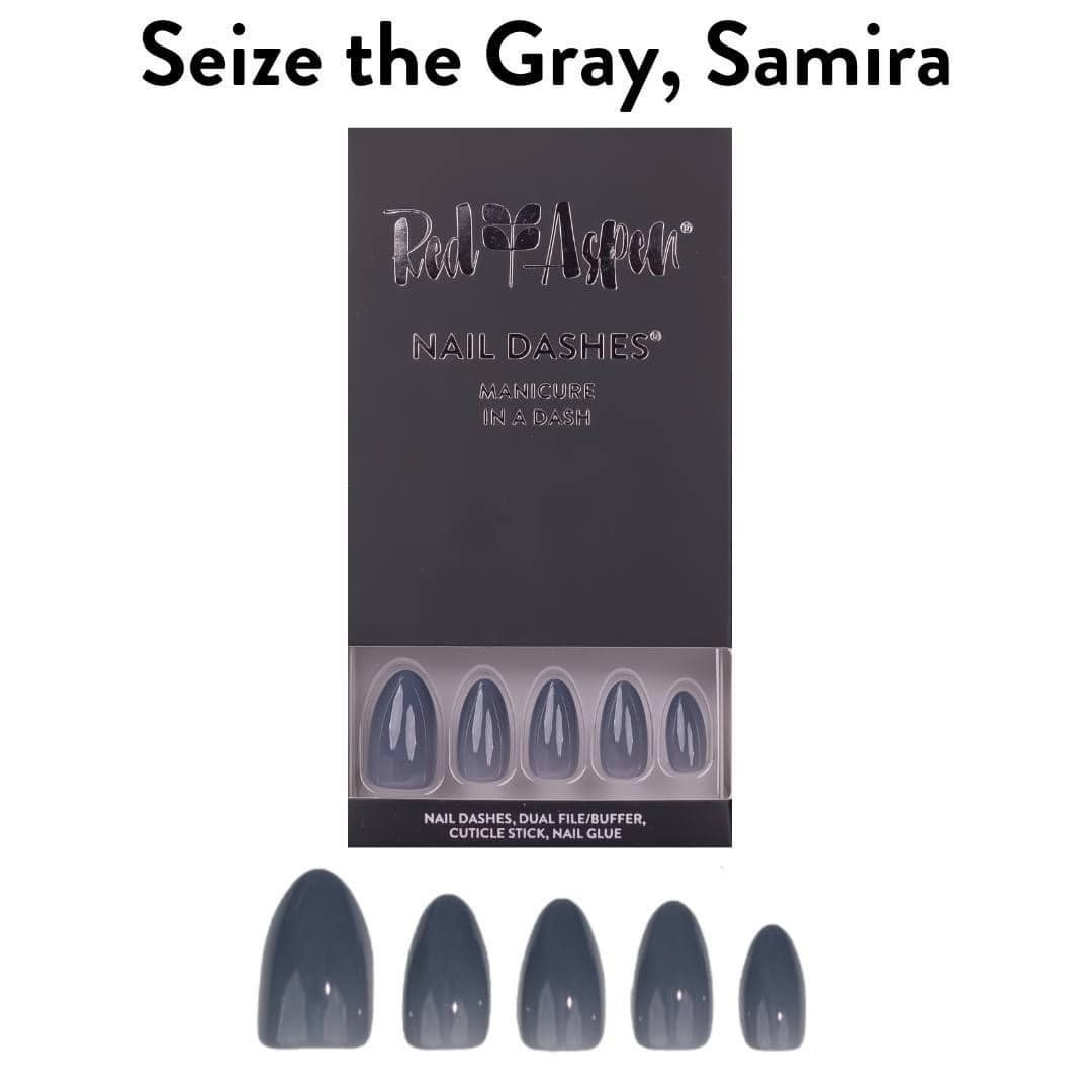 Red Aspen Press On Nails-Seize the Gray, Samira-Medium Almond Shiny