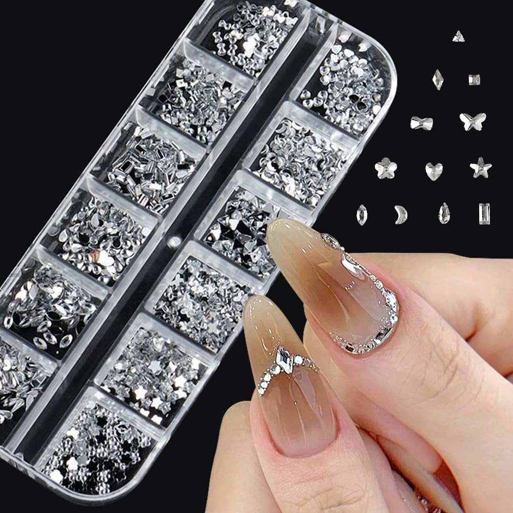 Jaliya Silver Nail Rhinestones: 2000+ Flat Back Gems for Art Decor