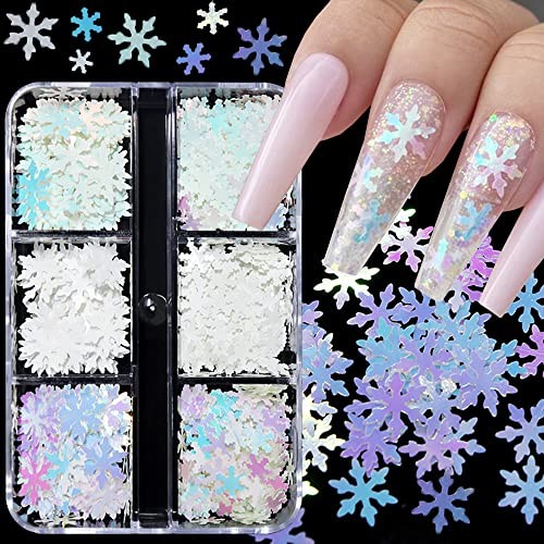 Christmas Nail Glitter Sequins, 12 Grids Holographic White Red Green Set