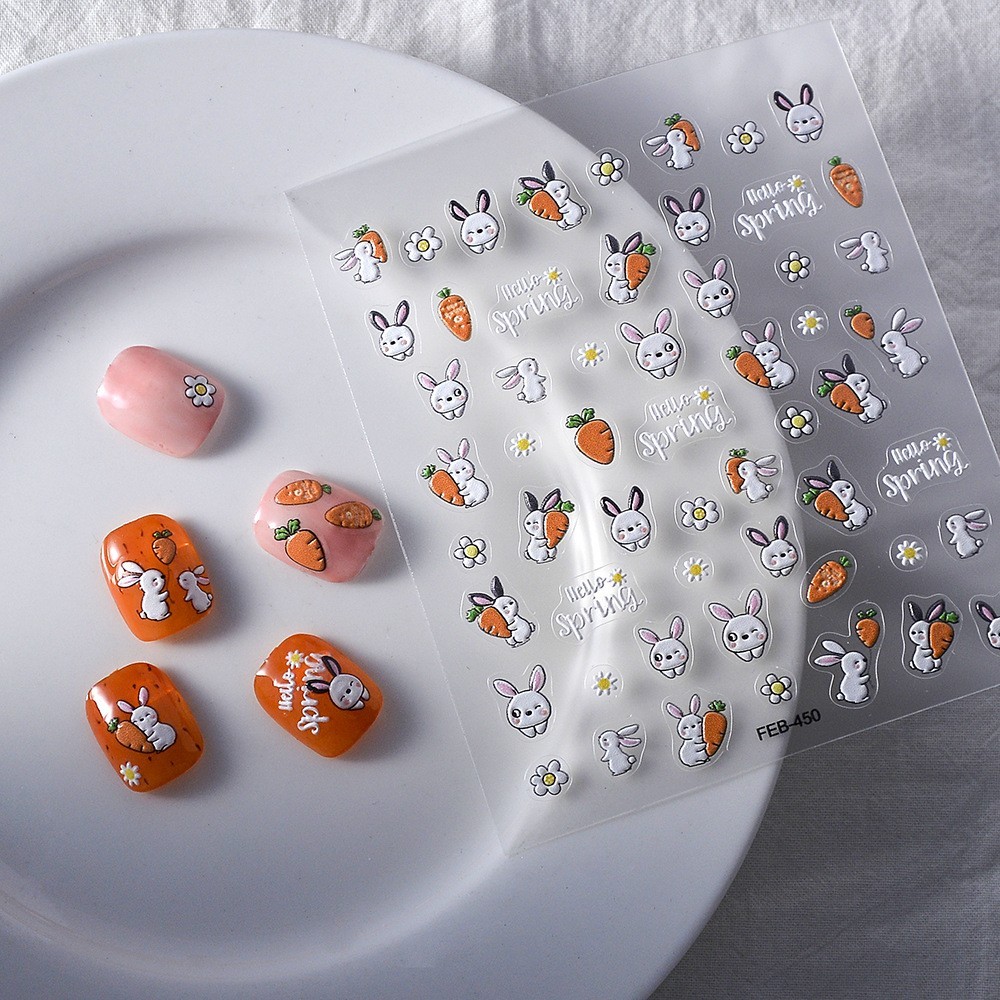 2Pcs NAIL ART Rabbit Bunny Carrot Fruit Stickers Decoration NS54