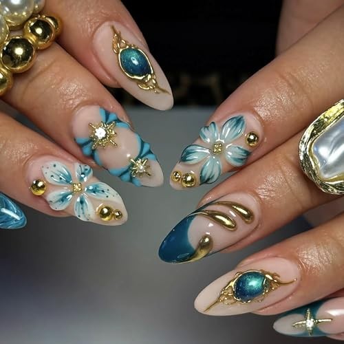 Almond Press on Nails Medium Fake Nails French Tip False Nails with Style3