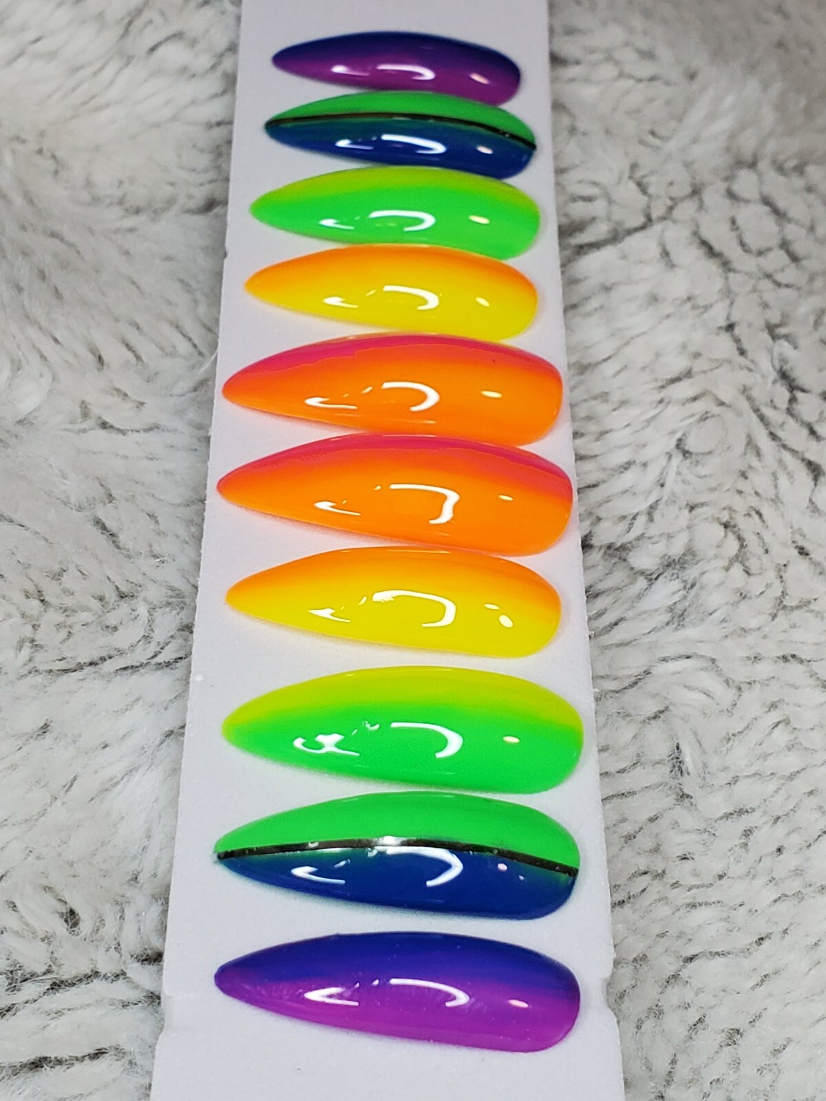 Neon Rainbow ombre stiletto nails Gel Press On nails pride pink orange yellow