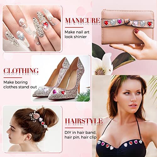 28 Pcs Heart Nail Charms Heart Rhinestones Heart Charms White, Red, Pink, Rose