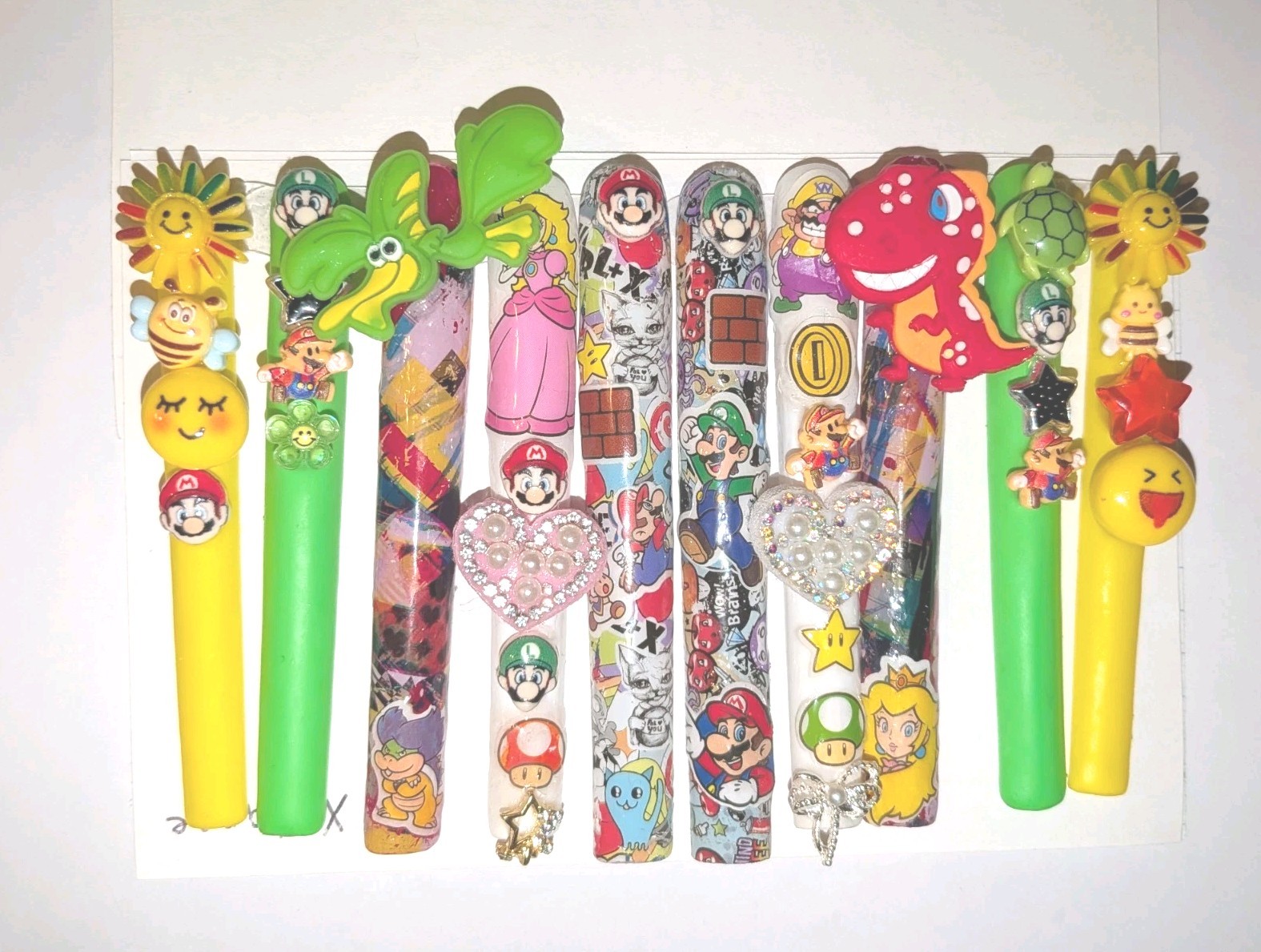 Bright Custom Super Mario Multicolor Decorative 6Xl Press On Nails Sz X-Large