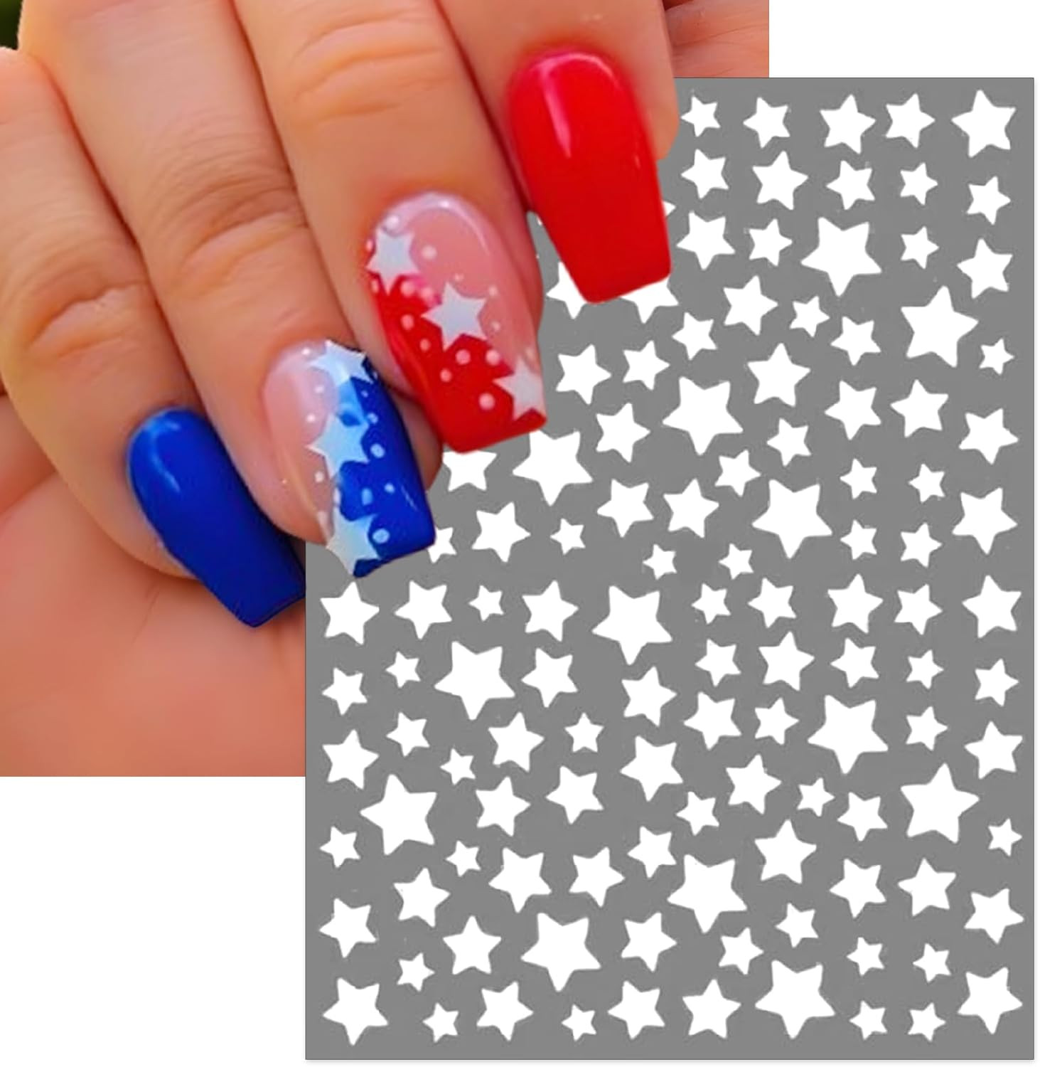 IDDFEVE 4Th of July Nail Stickers, Glitter Red Blue White Star for Independence