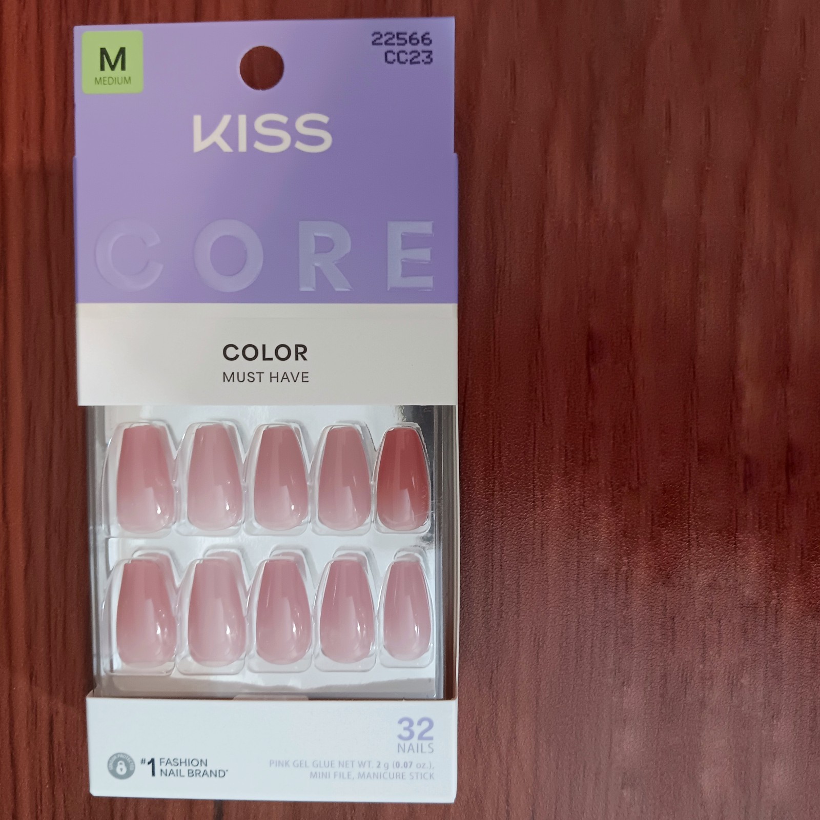 KISS CORE Color Press On Nails, ‘Jubilation’, Pink, Medium Coffin, 32 Count