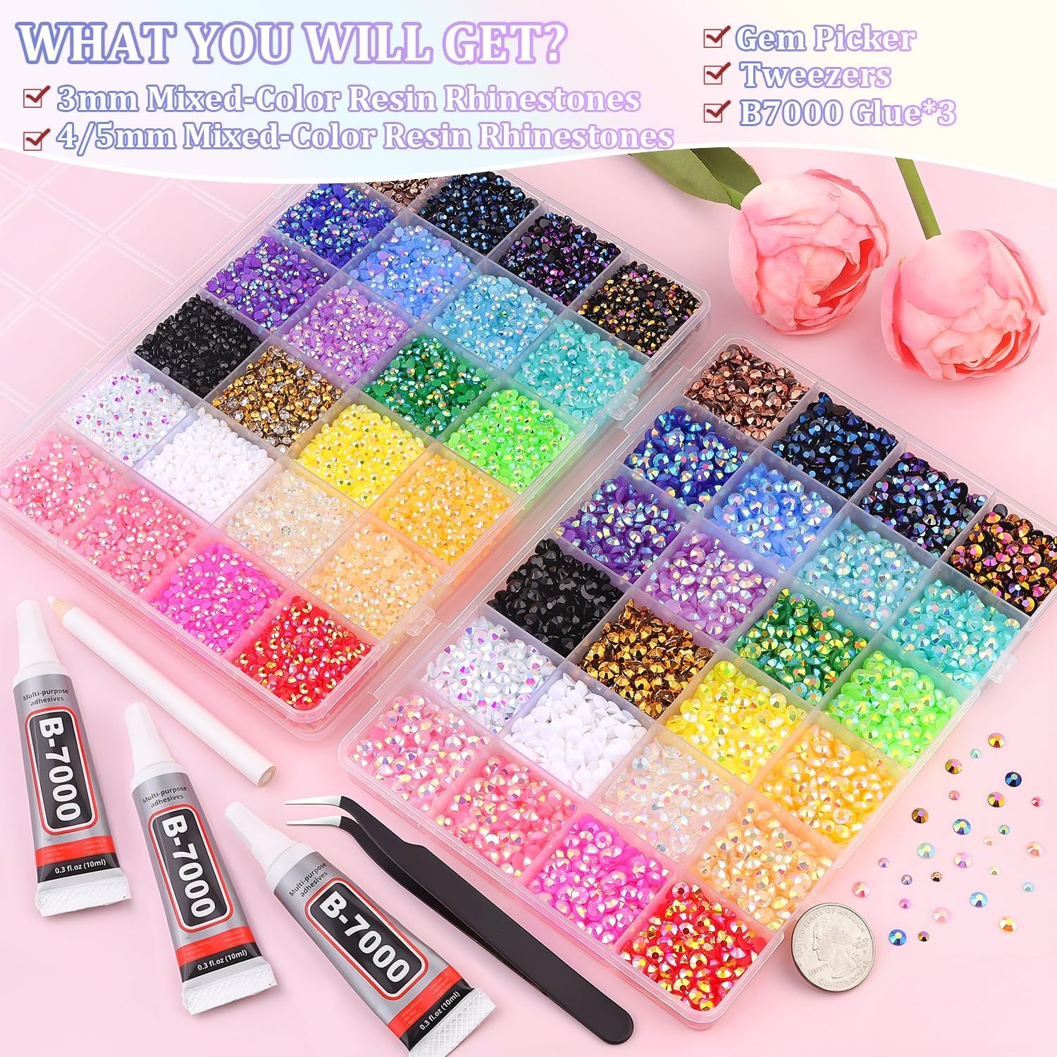 Build Your Creativity – 2 Storage Boxes of 40000 Jelly Rhinestones + Glue Kit