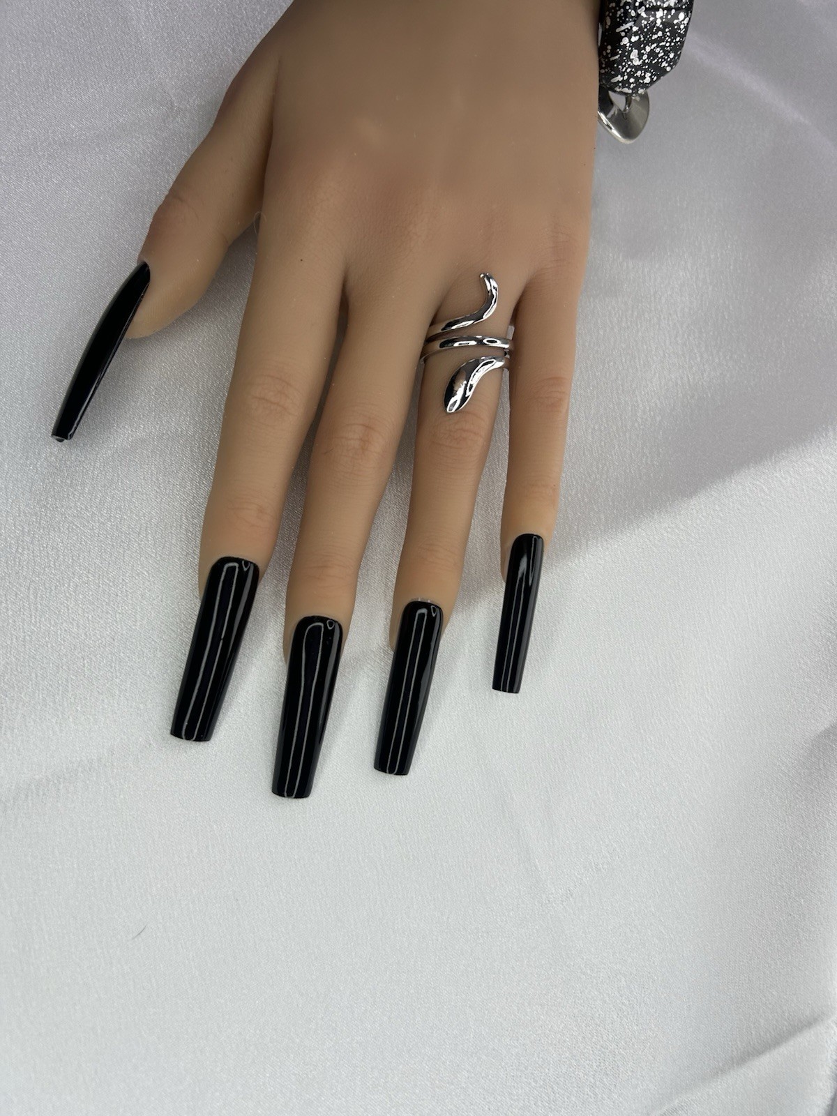 Black Glossy Press On Nails Long square Full Cover Reusable Fake Nails