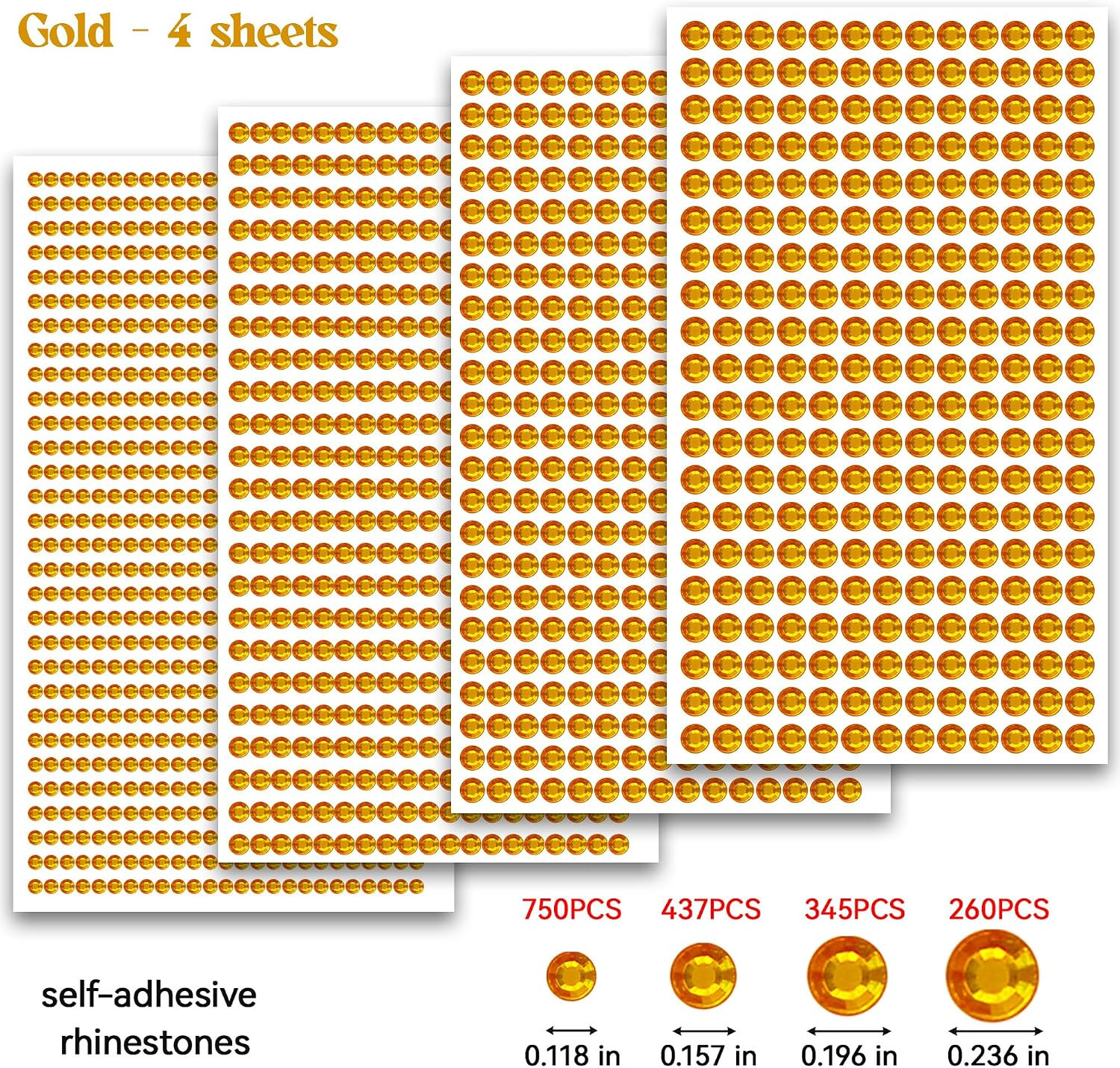 1792PCS Self Adhesive Gold Rhinestones 3-6Mm Makeup Face Nail Body Art Gems | Pr