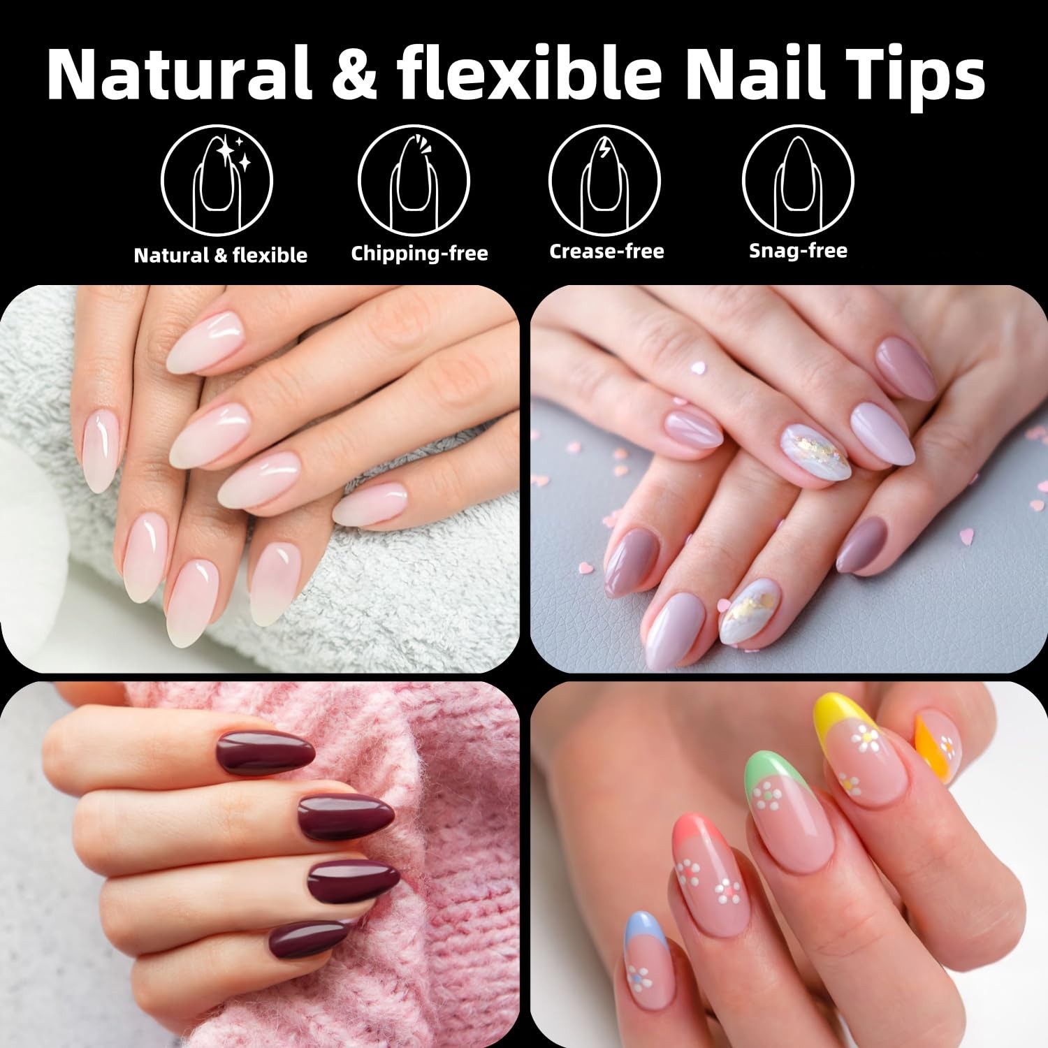 Short Almond Nail Tips, Short Nail Tips 300Pcs 15Size Pre Etched Press On Nai…