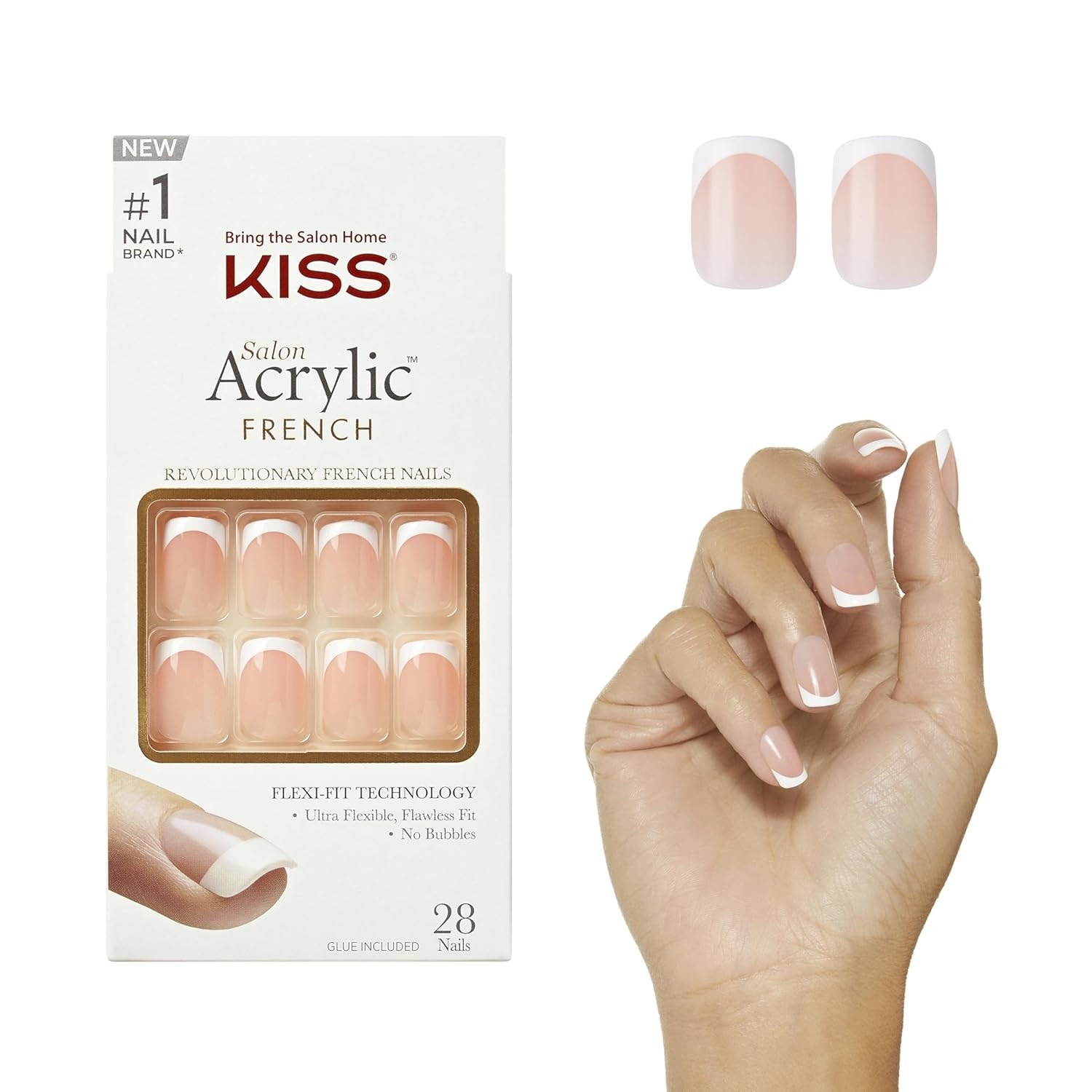 Salon Acrylic French Nail Set – Medium Square “Je T’Aime” Design