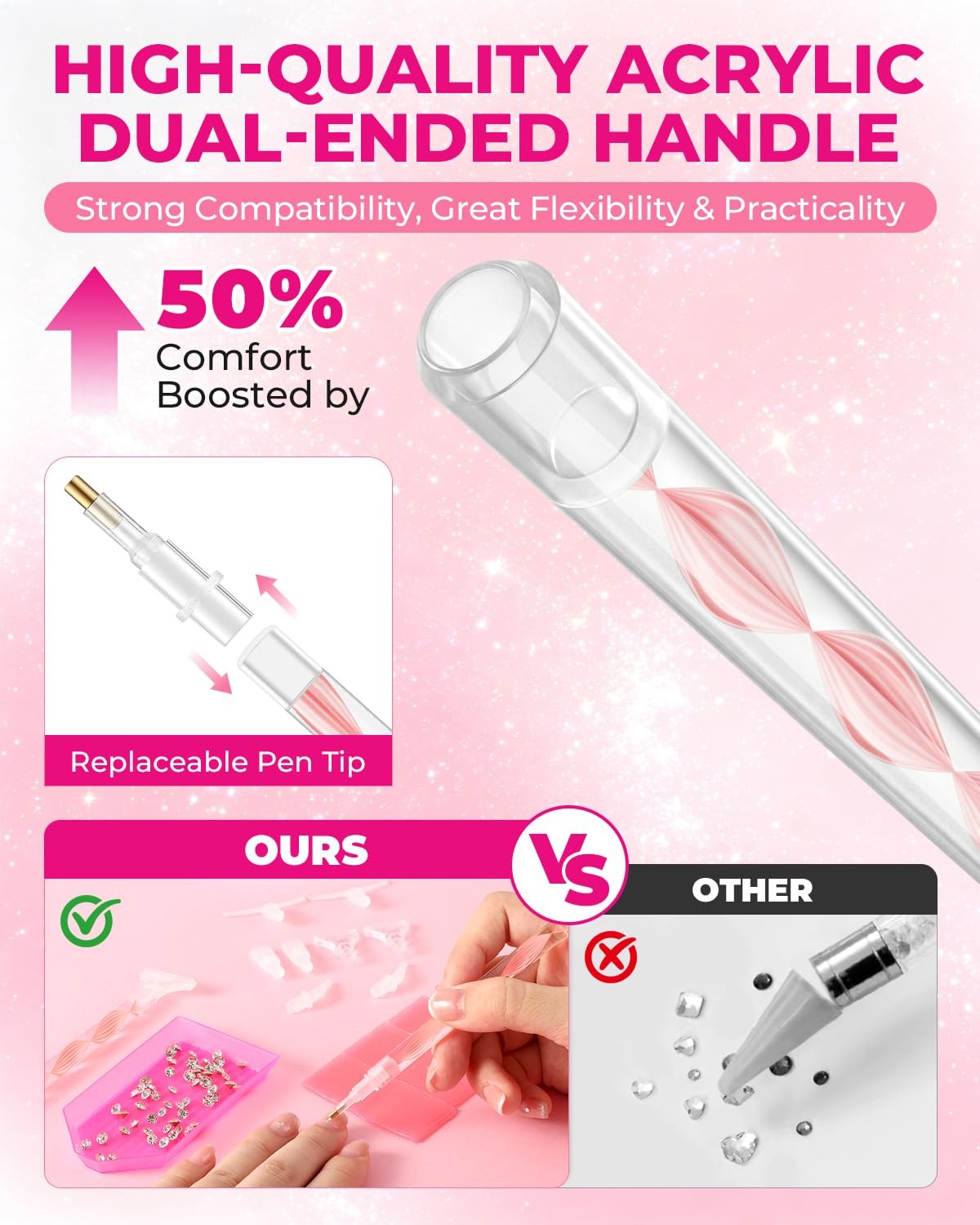 Rhinestone Picker Tool Kit: 2Pcs Rhinestone Picker Handle, Dual-Ended Rhinest…
