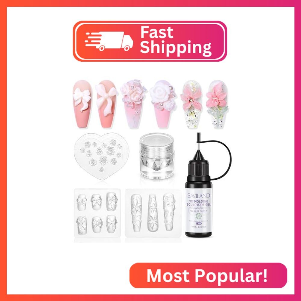 SAVILAND Essentials 3D Nail Gel Kit: 1-Minute Quick Molding Clear No Wipe 3D Scu