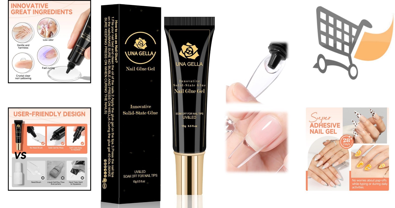 Solid Nail Glue Gel 15ml UV/LED Curing Strong Adhesive for Tips Fake Nails