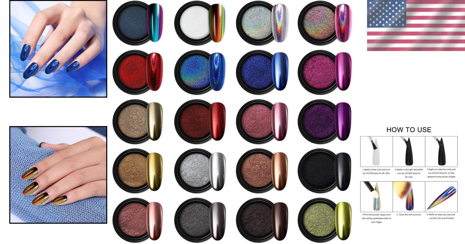 20-Piece Chrome Nail Powder Set – Metallic Mirror Effect