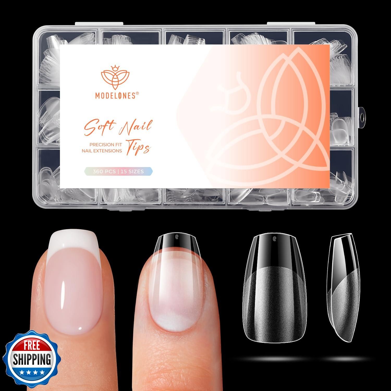 modelones Extra Short Coffin Gel Nail Tips, 360pcs Pre-etched Clear Fake Nail