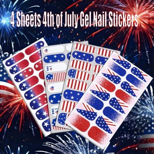 4 Sheets 4th of July Nail Stickers for Nail Art Self-Adhesive Stickers-15