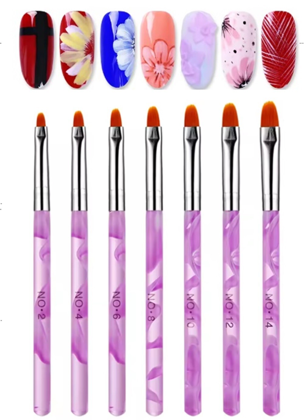 7-Piece UV Gel Nail Art Brush Set, Flower Painting & Gradient Design Pens