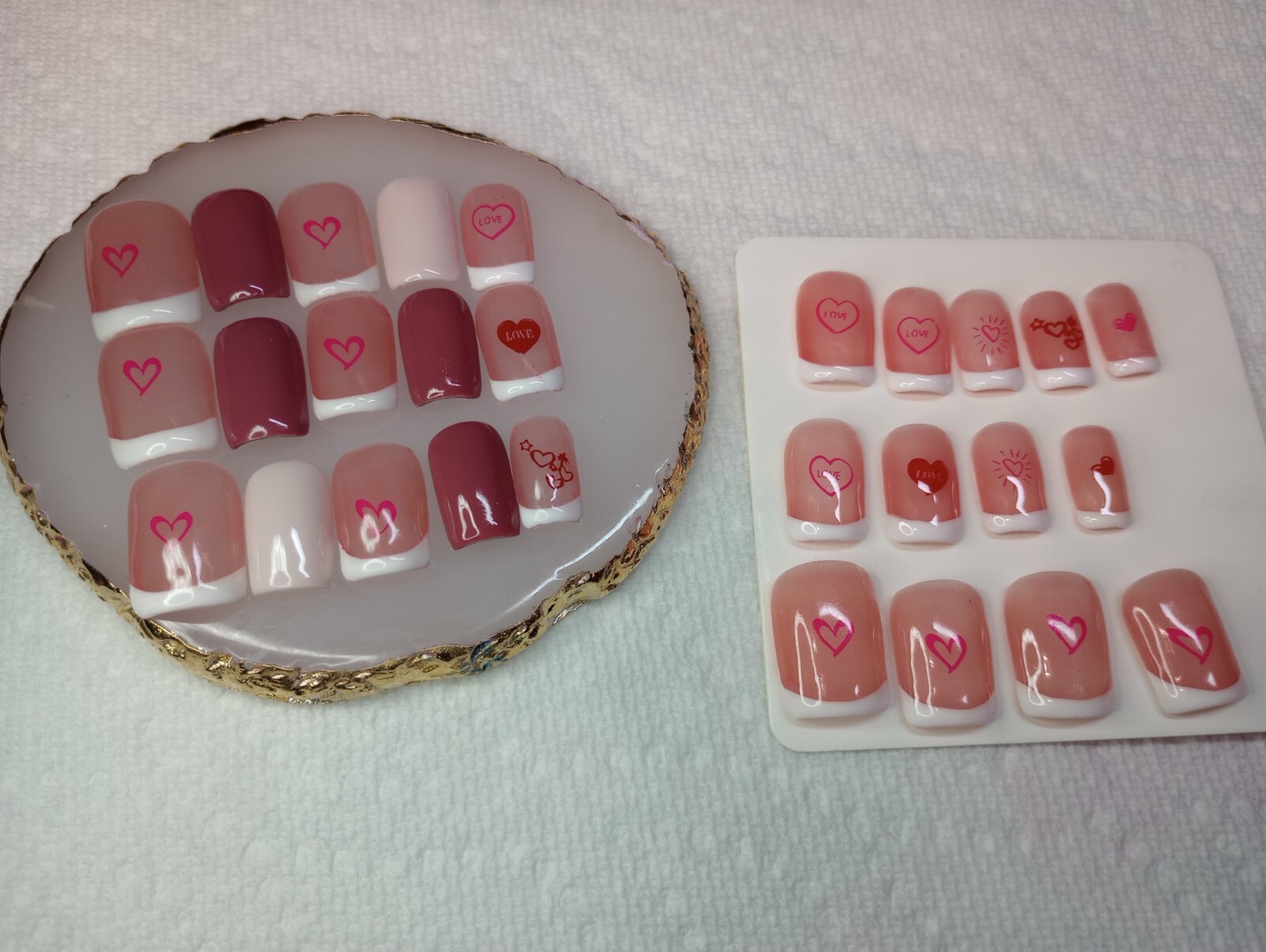 Hearts, Square Short, PressOn Nails, Handmade, Valentines, Women, Girls, Nail