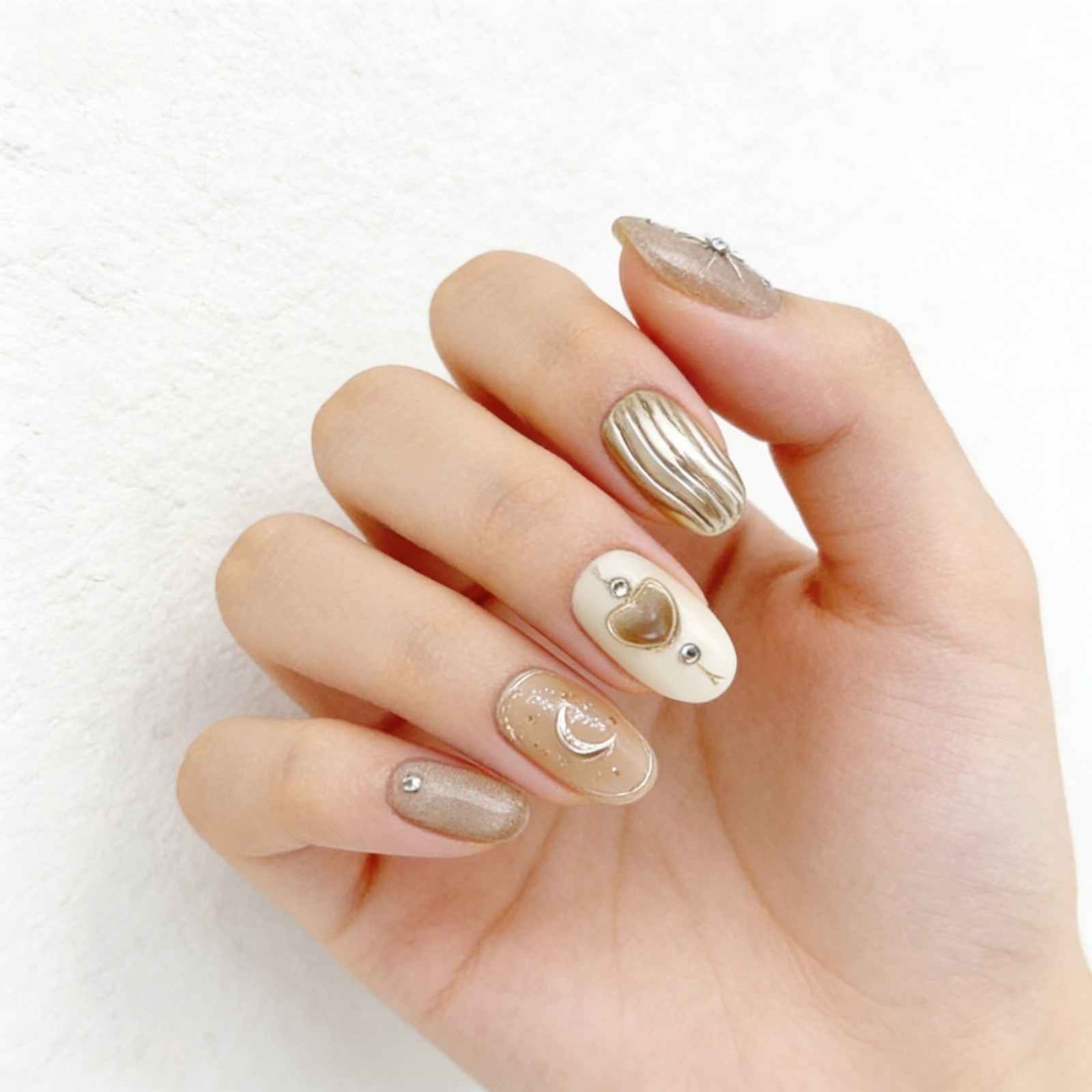 Gilded Galaxy Press On Nails Oval Metallic Rhinestone Handmade Set Gift For Her