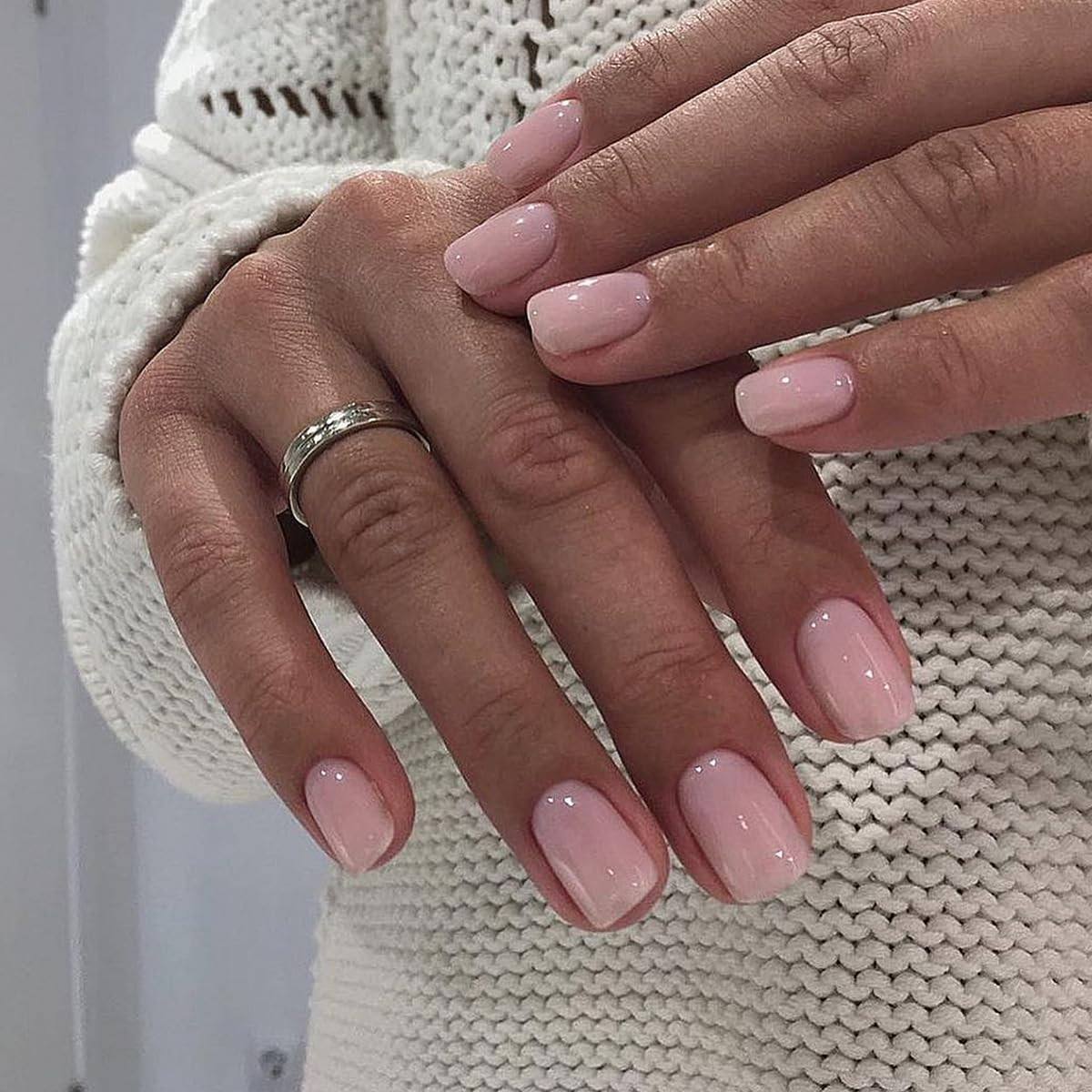 240Pcs Short Press on Nails Peach Pink Full Cover Short Square Glossy Fake Nails