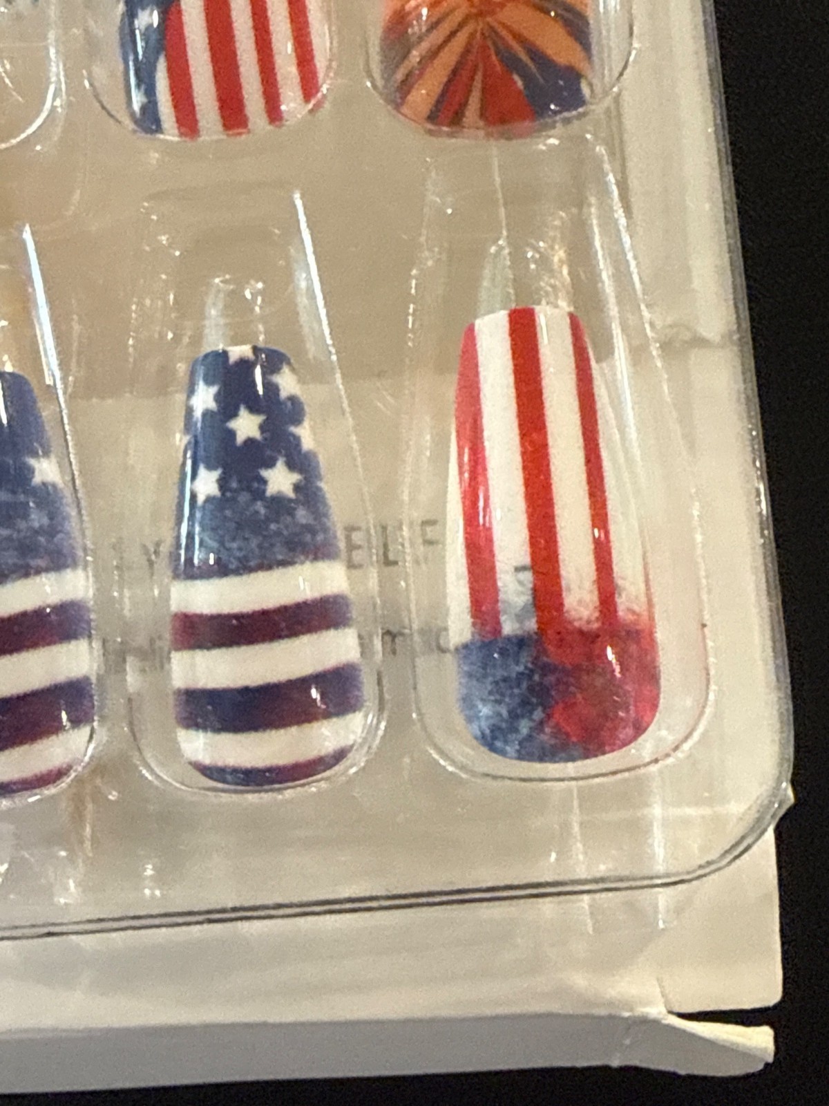 4th Of July Long Coffin Nails 24pc Red White Blue Stars Stripes Fireworks Flags