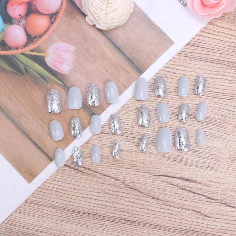 24Pcs Reusable False Nail Set Plastic Material Shiny Assorted Colors for Women