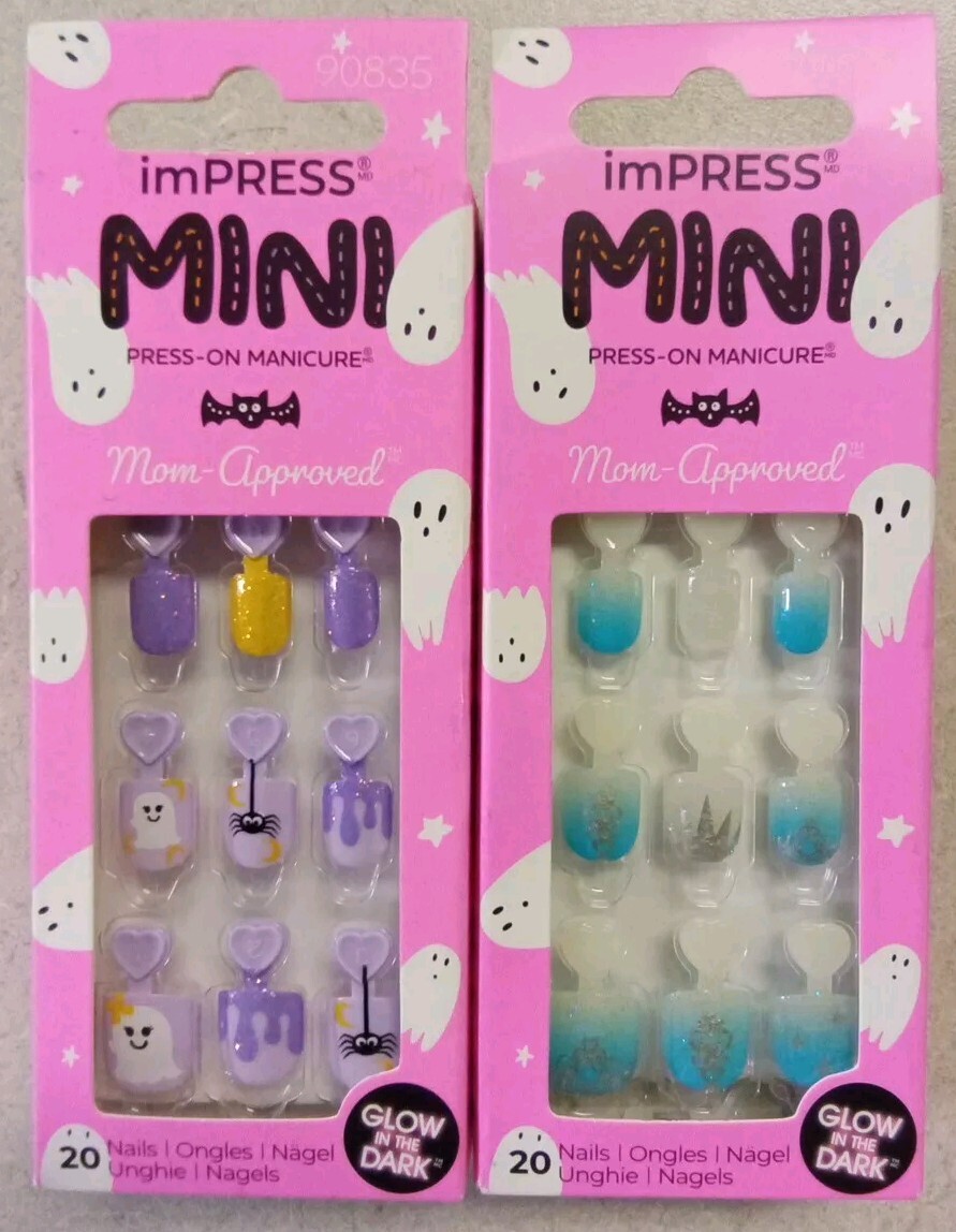 2 Kiss Impress Kids Mini Glow in the Dark Press-on Nails Blue & Purple 90835/36