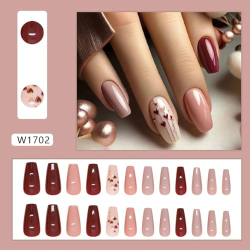 24pcs Coffin Press on Nails Medium Heart False Nails style23-red heart