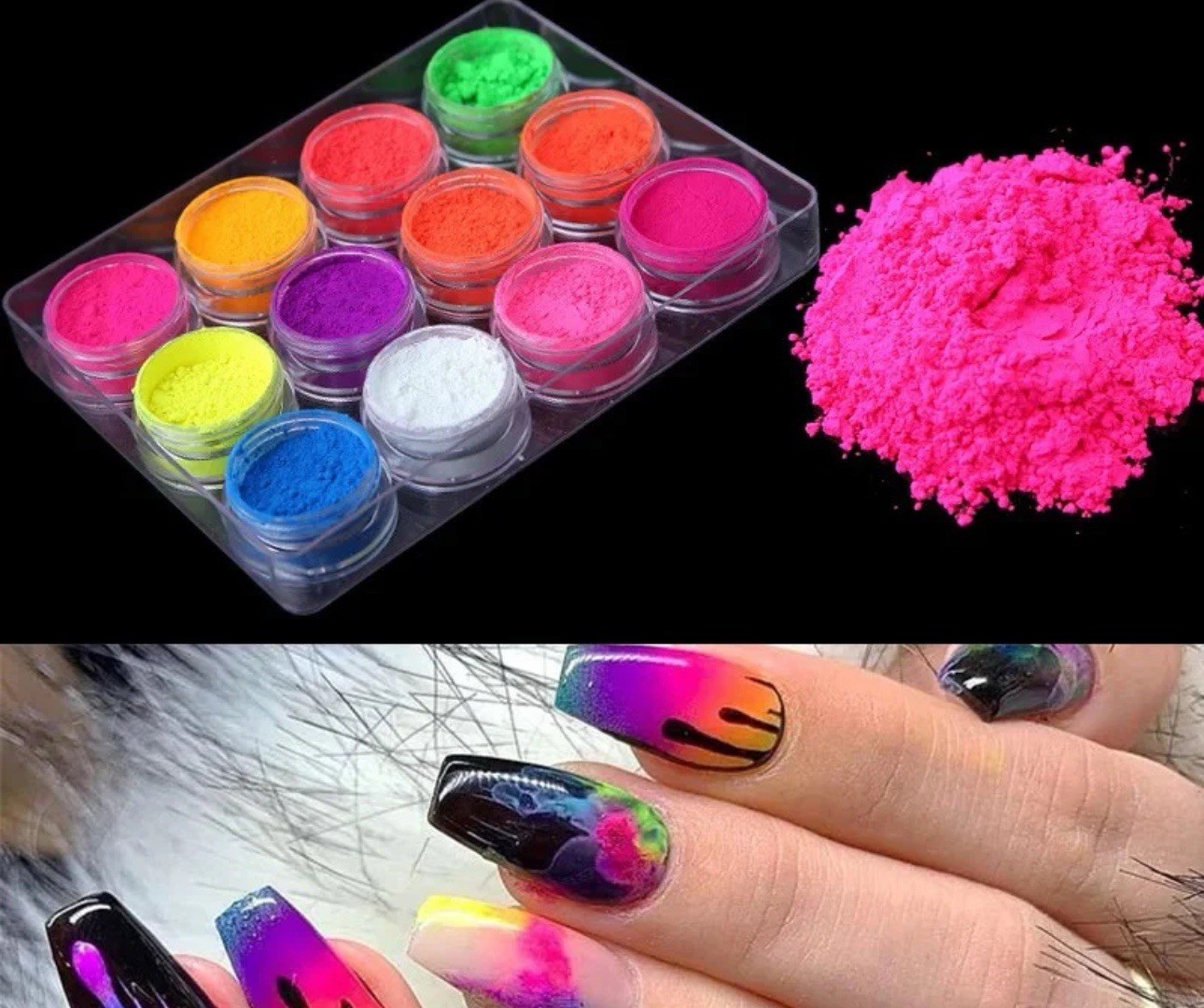 12 Colors Acrylic Luminous Fluorescent Powder Glow In the Dark Nail Art Pigment