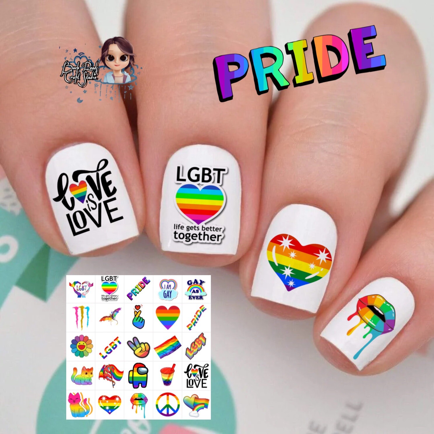 LGBTQ LGBTQIA Pride Waterslide Nail Decals Set Of 50 Instructions & Bonus