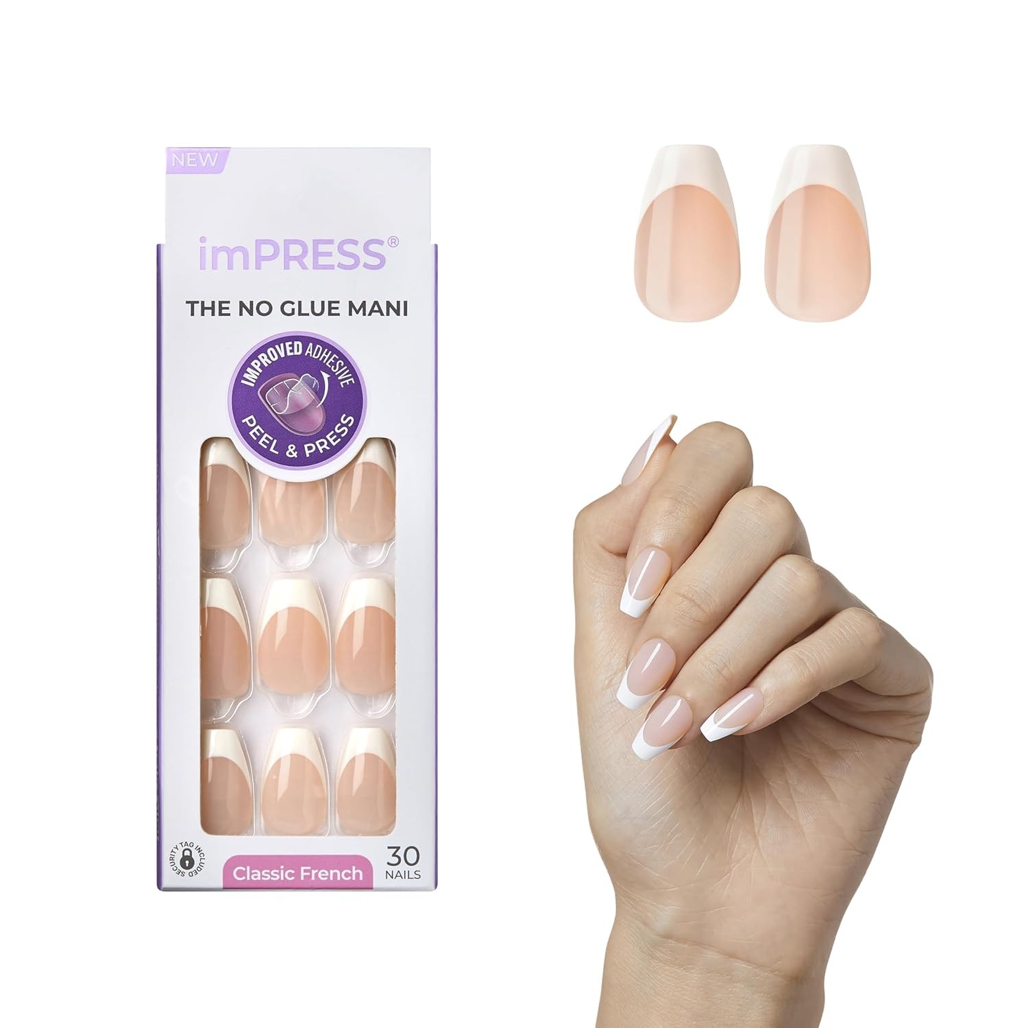 KISS imPRESS No Glue Mani Press On Nails, French, ‘Ideal’, Beige, Model