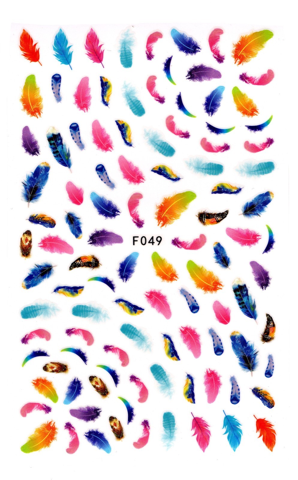 Nail Art 3D Decal Stickers beautiful pink purple blue feather F049