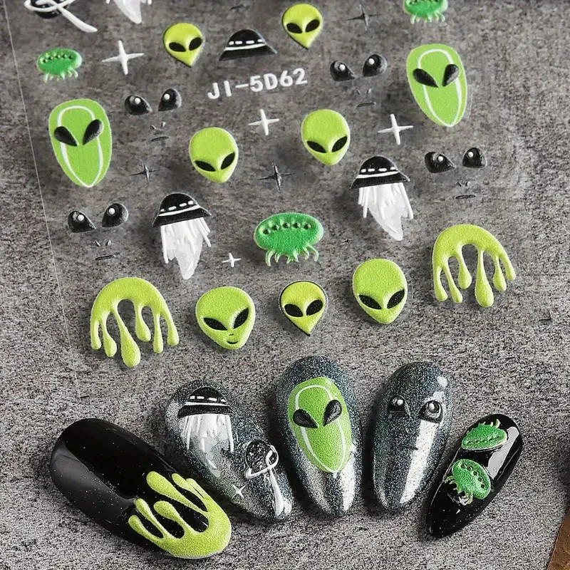 Nail Art Stickers Decals Alien UFO Space Galaxy ET Design Manicure DIY Sheet 3D