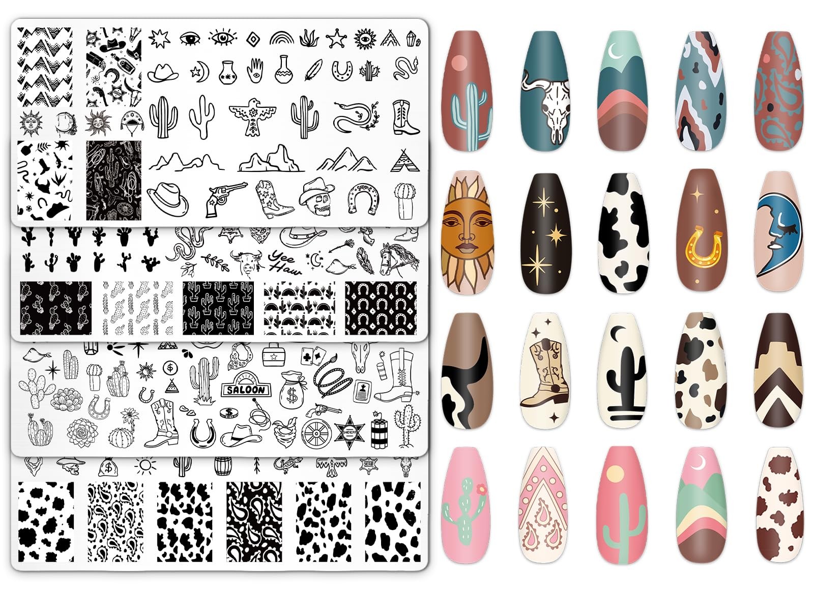Western Nail Plates Stamping Set Cowboy Cowgirl Template for DIY Print Manicure