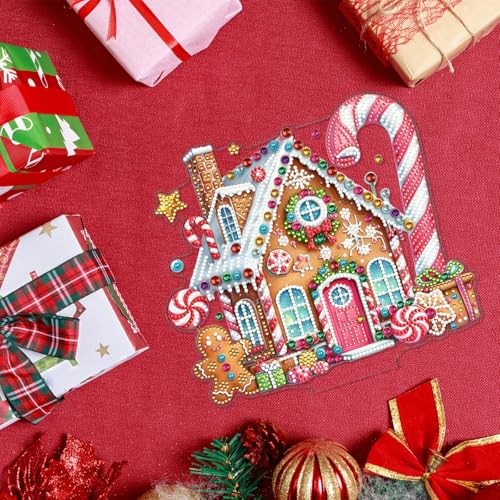 Christmas Diamond Art Tabletop Painting Kit, DIY Stand Up Gingerbread House