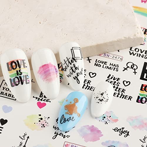 LGBT Gay Pride Nail Stickers Rainbow Love Heart Nail Decals English Lgbt-love